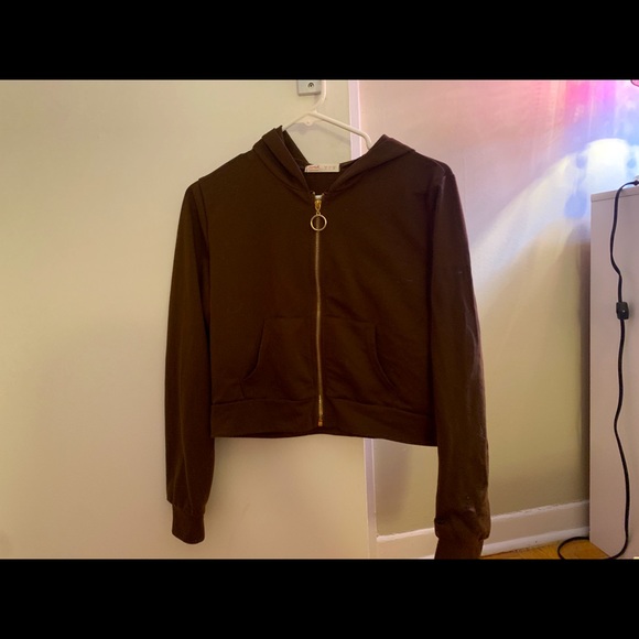 brown cropped zip up - Picture 1 of 2